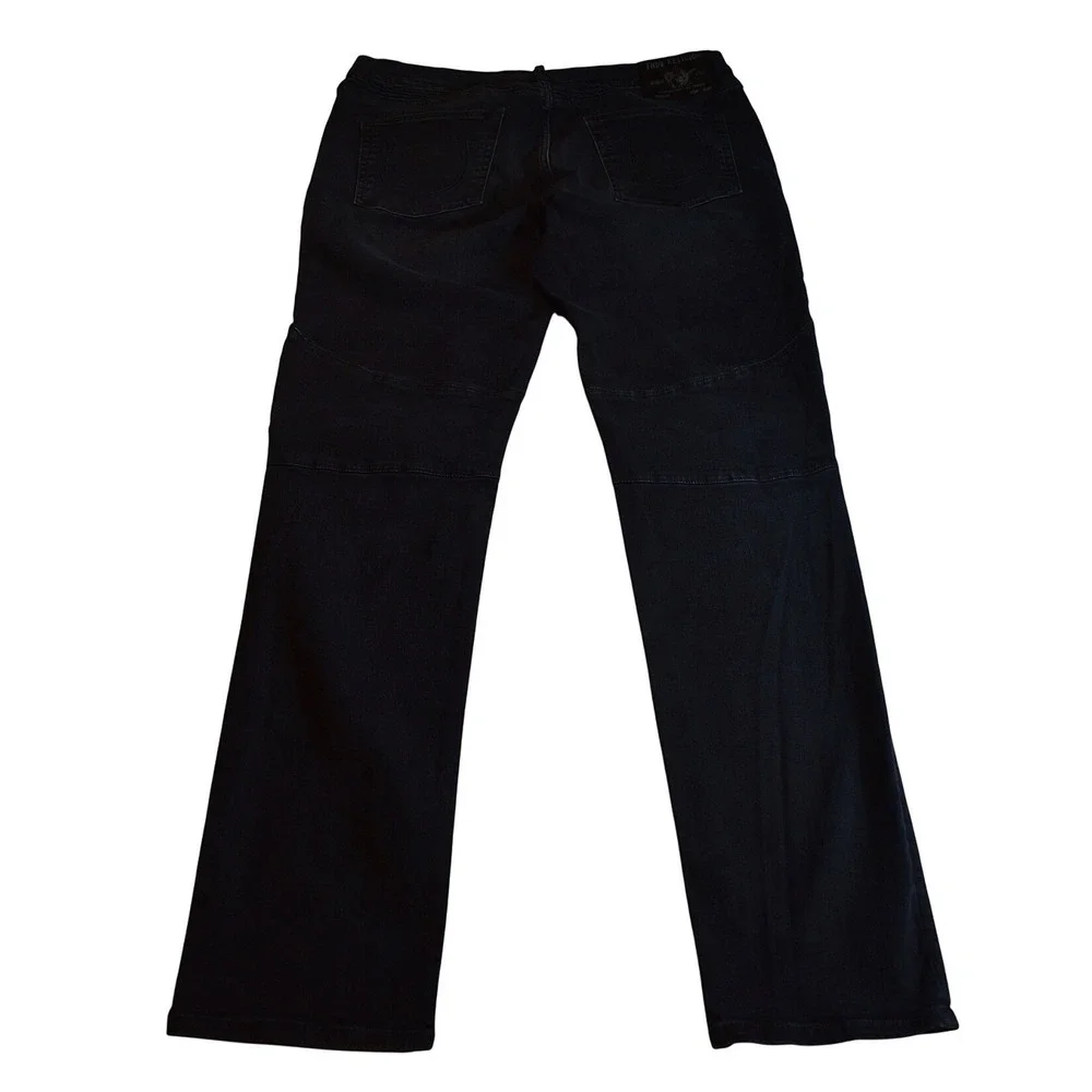 True Religion Rocco Relaxed Skinny Moto Jeans Mens 36 Indigo Blue Ribbed Denim